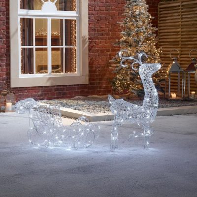The Winter Workshop - Ivandoe the 87cm Spun Acrylic Christmas Reindeer with Sleigh