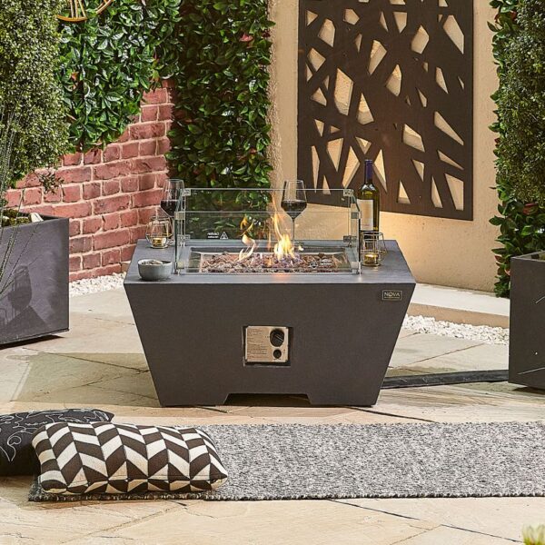 Nova - Fireglow Perth Square Gas Firepit Coffee Table with Wind Guard