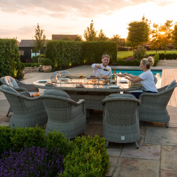 Oxford 8 Seat Oval Fire Pit Dining Set with Heritage Chairs